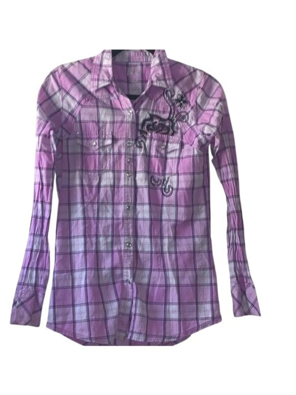 Rock 47 By Wrangler Womens Plaid Long Sleeve Shirt With Embroidery